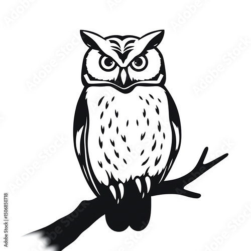 Wise Owl Perched: A majestic owl, with detailed plumage, sits regally upon a branch, embodying wisdom and serene watchfulness. Witnessing the night in perfect view.