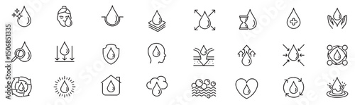 hydration icons editable stroke water drop drinking skin care cosmetic ecology