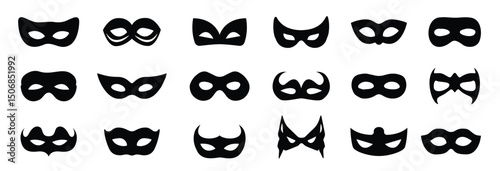 Masquerade mask icons. Set of different masquerade mask icons. Simple masquerade mask signs. Black masquerade mask icons vector illustration