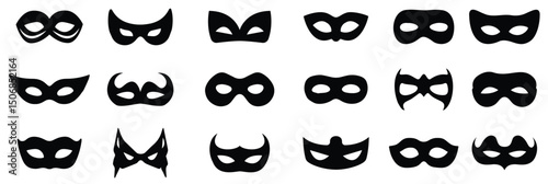 Masquerade mask icons. Set of different masquerade mask icons. Simple masquerade mask signs. Black masquerade mask icons vector illustration