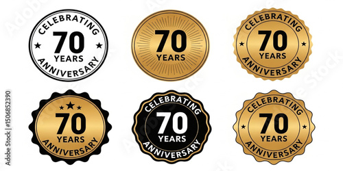 Celebrating 70 Years Anniversary Badges Collection | Golden Seals for Seventieth Jubilee Event, Corporate Milestone and Special Occasion Promotion