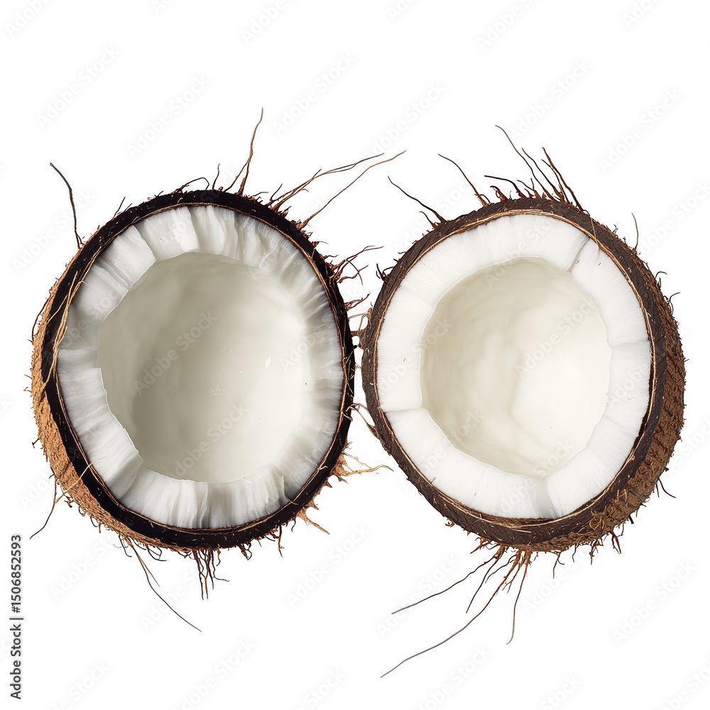 Halved coconut fruit isolated on transparent background Halved coconut fruit isolated on transparent background