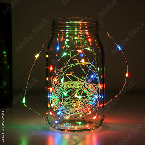 Colorful LED String Lights in Glass Jar: Festive Decor