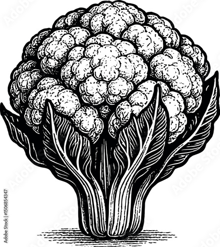 Cauliflower vertical upright view vector black silhouette cricut print design isolated on a plain white background