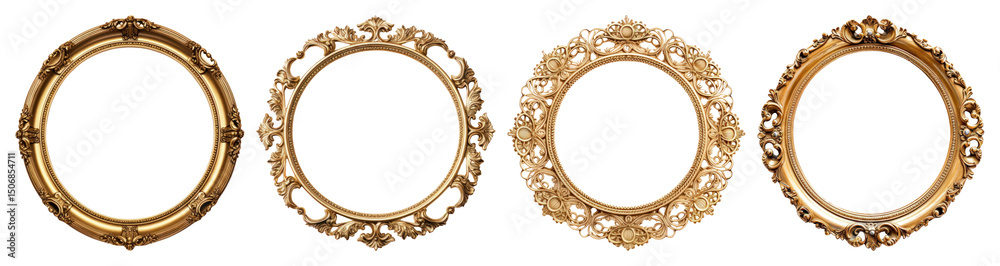 Fototapeta premium PNG Elegant ornate gold frames collection, element set on transparent background