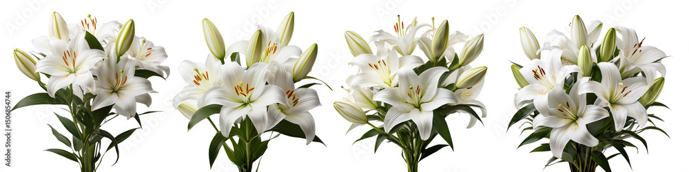 Fototapeta premium A collection of beautiful white lilies in full bloom showcasing their elegance and grace.