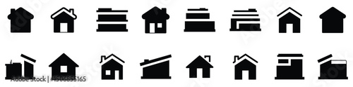 Home building icons in black. Set of simple house signs. Home construction icons. Real estate symbol collection. Black house icons vector illustration
