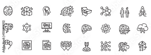human brain data artificial intelligence robot intelligence editable stroke icon set