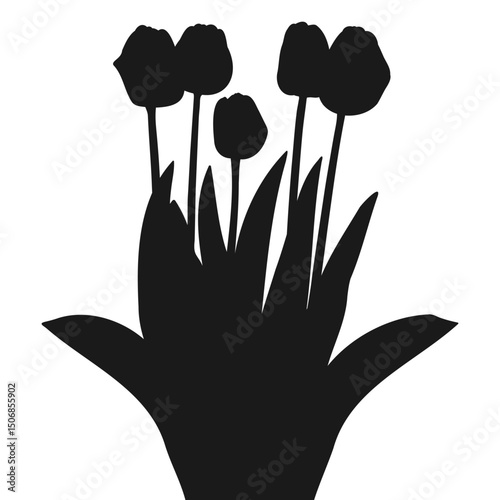 Blooming Spring Tulip Flowers Silhouette