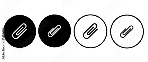 Black isolated icon of paper clip on white background. Paperclip icon isolated on white background. Silhouette of paper clip.