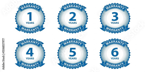 Warranty Badges Set: 1, 2, 3, 4, 5, 6 Years | Blue Warranty Seals for Product Guarantee and Assurance