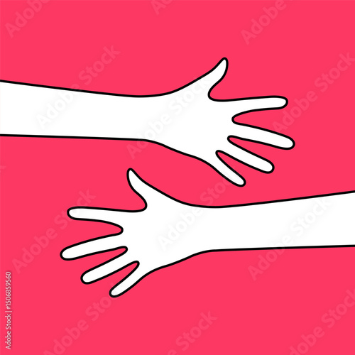 pink greeting card with human hands and hugs