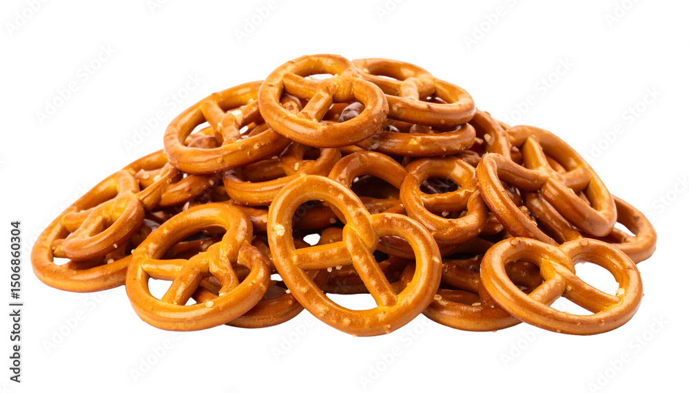 Delicious crispy pretzels pile on white Bg in Png format Delicious crispy pretzels pile on white Bg in Png format