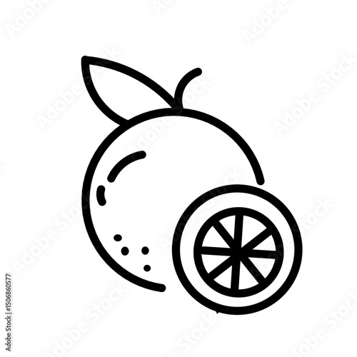 Black orange with cut line icon cut cut cut, fresh and flat fruit design illustration, infographic vector for web button logo app ui ux interface element isolated on white background