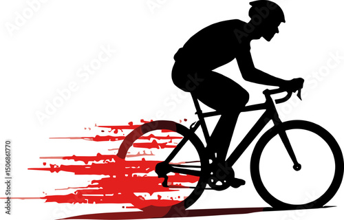 Silhouette of a cyclist riding fast with red motion effects, representing speed, energy and competition