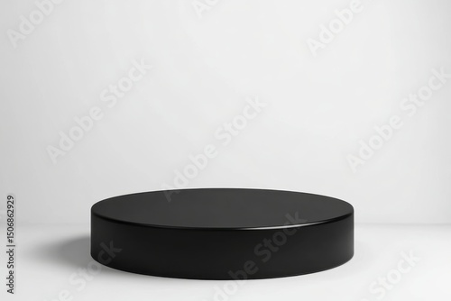Black round pedestal display stand isolated on white background