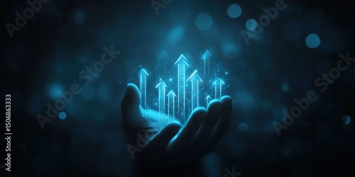 Holding Glowing Arrows Symbolizing Growth and Progress in Dark Setting