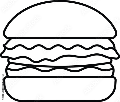 Bacon Cheeseburger Line Art Vector Illustration Food Clipart Design
