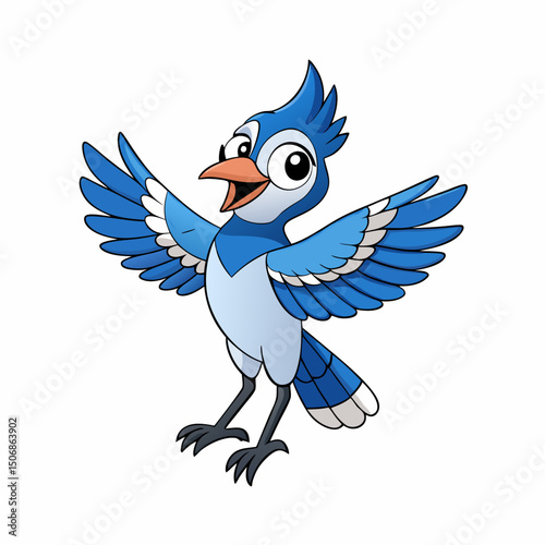 Jay Bird Wings Spread On White