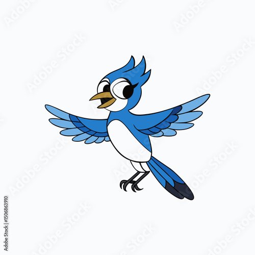 Jay Bird Wings Spread On White