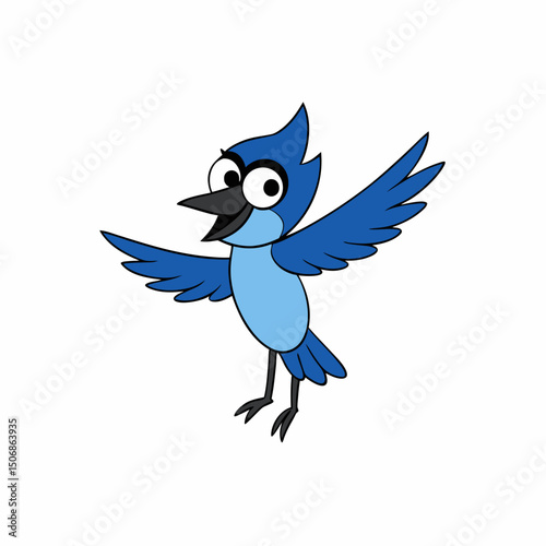 Jay Bird Wings Spread On White