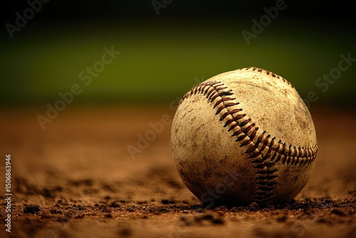 Used baseball on dirt infield