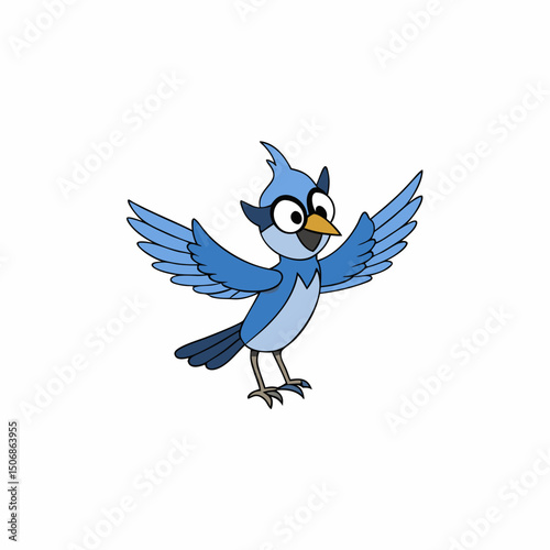 Jay Bird Wings Spread On White