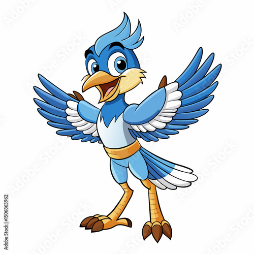 Jay Bird Wings Spread On White