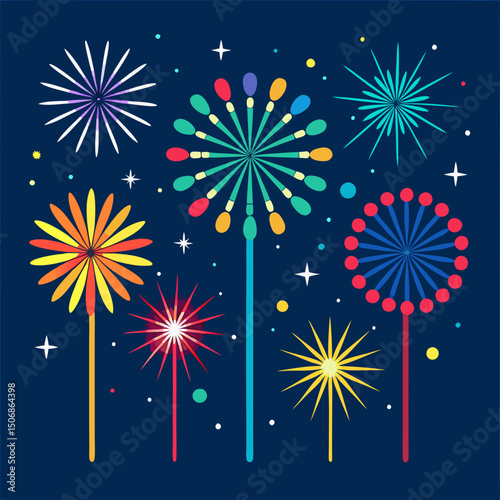 Collection festive fireworks of the various colors arrangments 