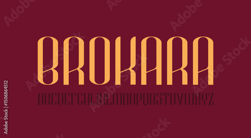 Brokara Font. Elegant Luxury Serif Typeface with Refined Shapes and Stylish Details. Perfect for Fashion Branding, Editorial Design, Packaging, and Premium Visual Identity. Vector Illustration.