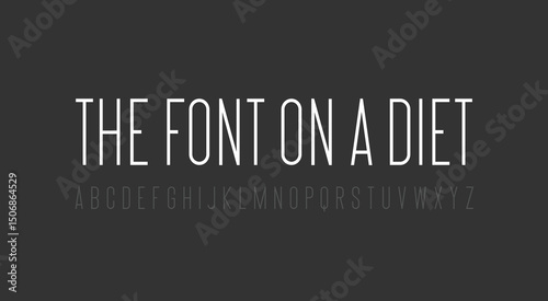 Thin Narrow Font. Elegant and Condensed Sans Serif Typeface with Extra Slim Letterforms. Ideal for Modern Editorial Design, Fashion Branding, and Clean Layouts. Vector Illustration.