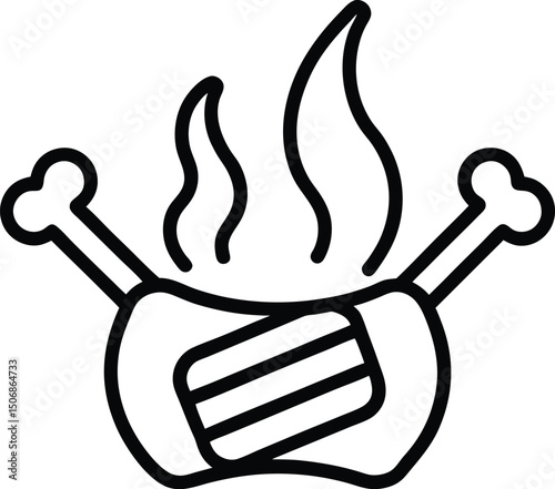 Barbecue Riblet Line Art Vector Illustration Food Clipart Design