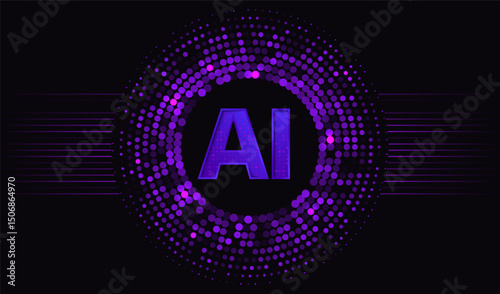 Digital technology pink purple dark background concept with light effect. Ai abstract technology circle backdrop for graphic design. Big data learning digital technology design. Glowing neon sphere