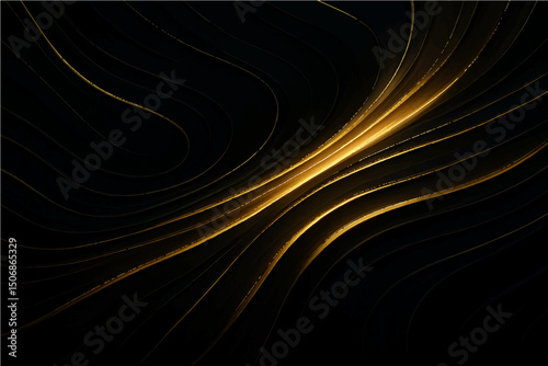 Abstract golden light lines on black background.