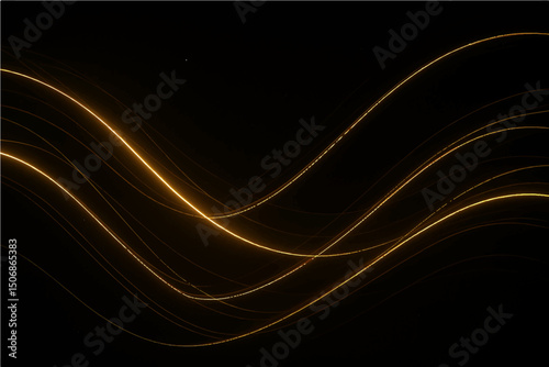 Abstract golden light lines on black background.