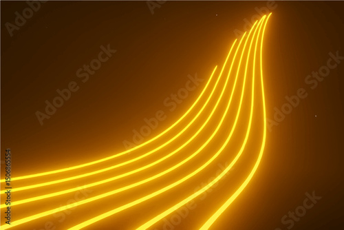 3d render. Abstract background of yellow neon lines ascending. Modern digital wallpaper. Streaming power.
