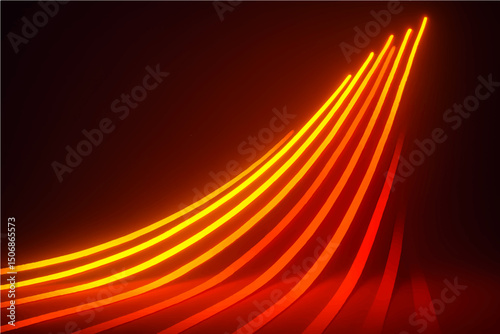 3d render. Abstract background of yellow and red and orange neon lines ascending. Modern digital wallpaper. Streaming power.