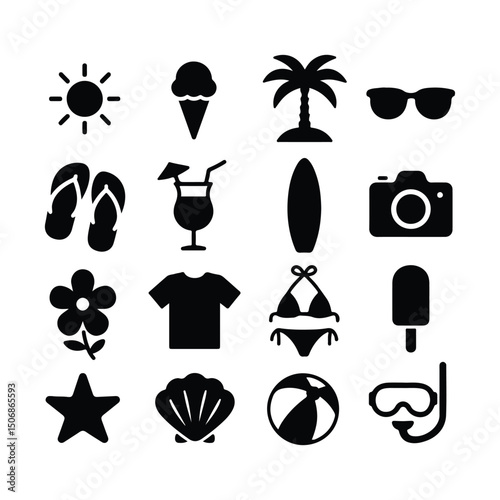 Summer Vacation Beach Travel Icons Vector Set