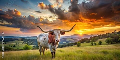 Texas Longhorn Sunset Lands...