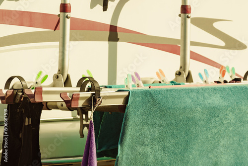 Caravan with clothes to dry