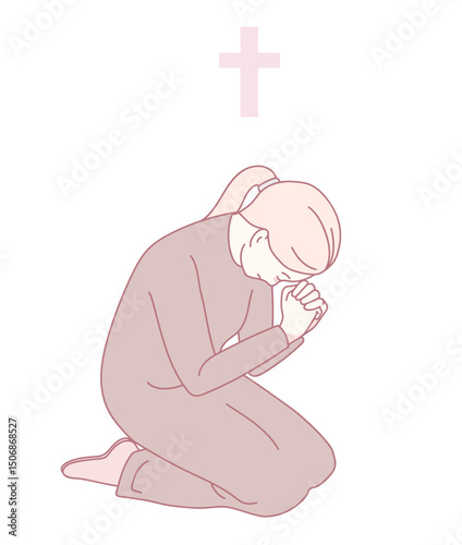 A serene illustration of a person in deep prayer, holding a cross that symbolizes faith and devotion