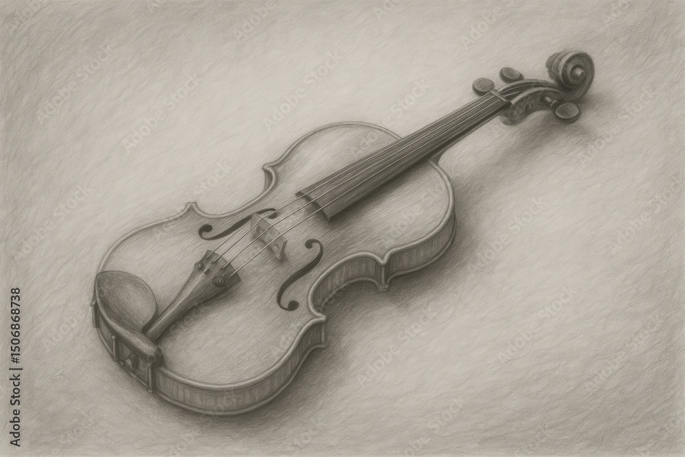 Obraz premium Violin Music Graphite Poster Background Wallpaper Printable Artwork Classical Instrument String Orchestra Concert Theme Elegant Monochrome Design Style Art