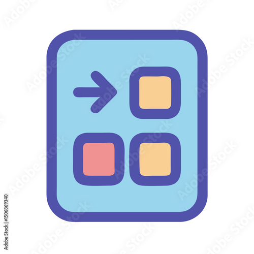 App navigation interface with rounded squares and directional arrow