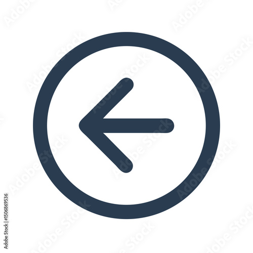 Minimalist back arrow icon in circle on White Background