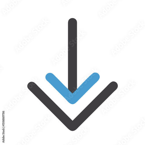 Down arrow icon on White Background, direction or navigation