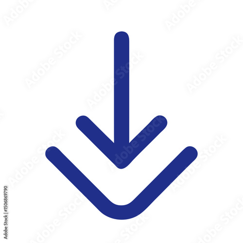 Blue Arrow Icon Pointing Down on a White Background