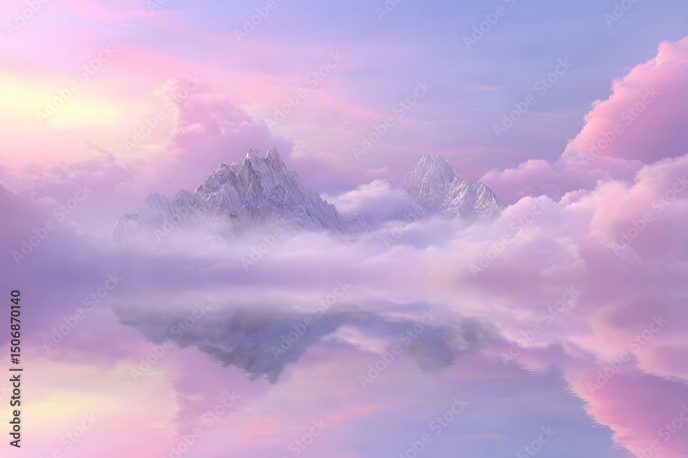 Obraz premium Serene sunrise over misty mountains nature landscape tranquil reflection dreamy environment aerial view
