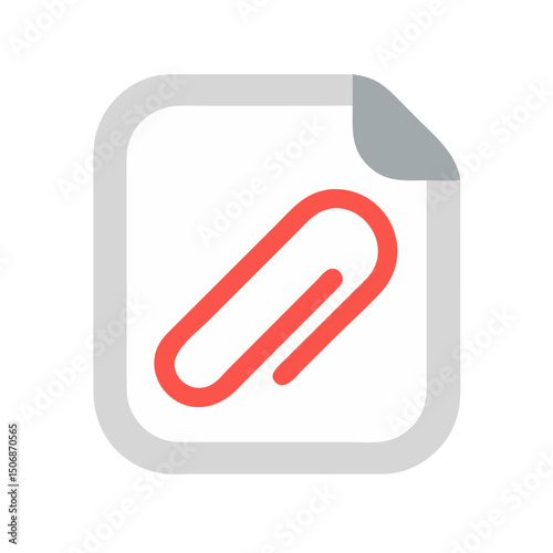 Stylized file with paperclip in flat, graphic design