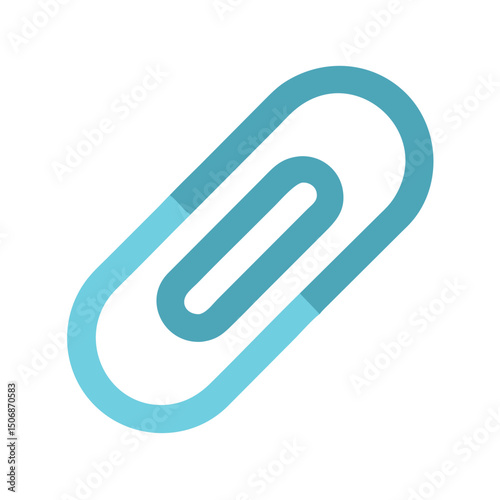 Isolated turquoise paper clip on White backdrop flat design
