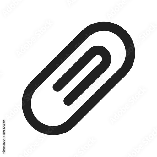 Black paper clip icon on White minimalist background image